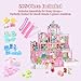 Randhar Doll House for Girls with Lights, 3 Dolls, 4 Floors -13 Rooms, 7 Sets of Furniture and Accessories, Design and Build Gift for 3 4 5 6 7 8+ Year Old Girls