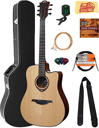Lag T500DCE Tramontane Dreadnought Cutaway Acoustic-Electric Guitar Bundle with Hard Case, Cable, Tuner, Strings, Picks, Austin Bazaar Instructional DVD, and Polishing Cloth