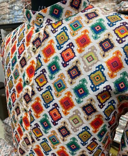 Image of FOXDX Men's Cotton Blend Printed Long Kurta Suitable for All Indian Wedding, Occasions, and Festivals