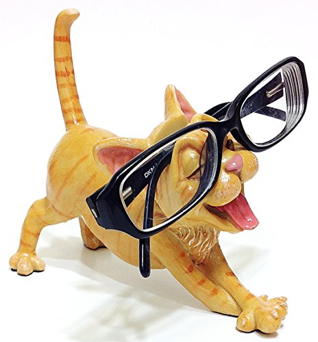 Stretching Tabby Kitty Cat Lovers Novelty Eyeglass Holder Stand