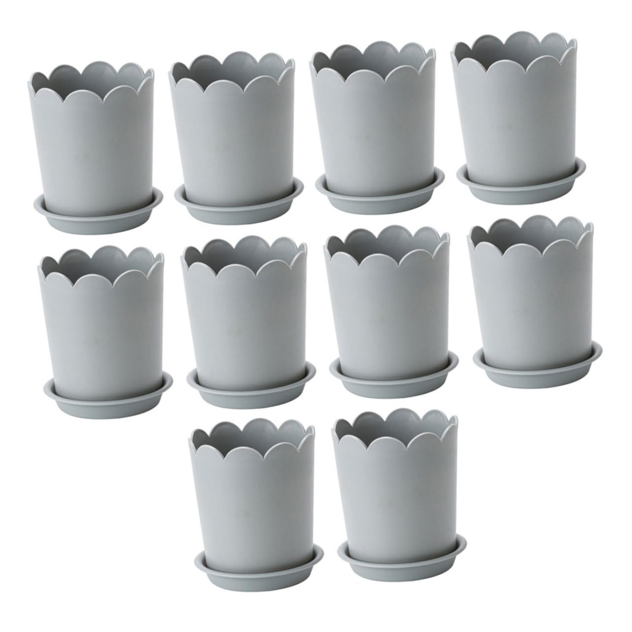 Abaodam 10 Ensembles Pots de Fleurs Plastique Renforcé de Petits Pots de Plantes Soucoupes pour Repiquage Plantes Intérieur Grise Petite Drainage Aération