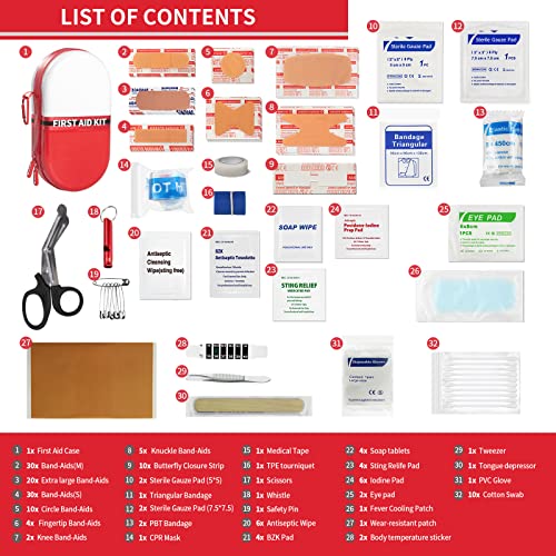 All Purpose First Aid Kit Gift With Essential 101 Pcs First Aid Supplies Small Waterproof Eva, Good Choice For Workplace Home Sports Survival Driving Hiking (Red White) #TOP2