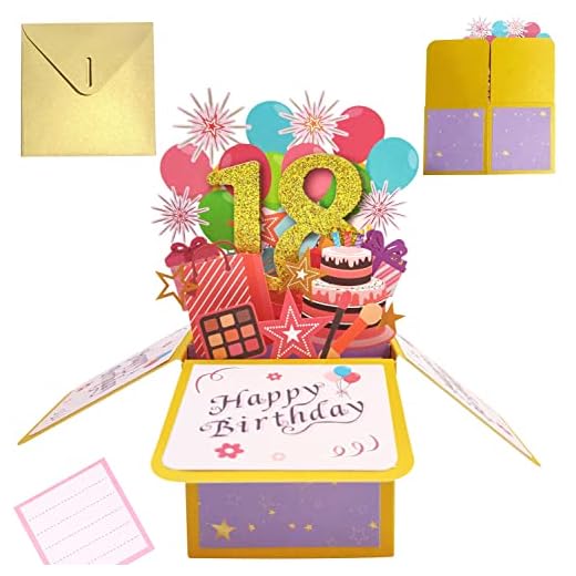 Tarjeta Cumpleaños 3d Pop Up Tarjetas Felicitacion Cumpleaños 18th Birthday Card para Hombres y Mujeres Familias Amantes Amigos y Niños (A 18)