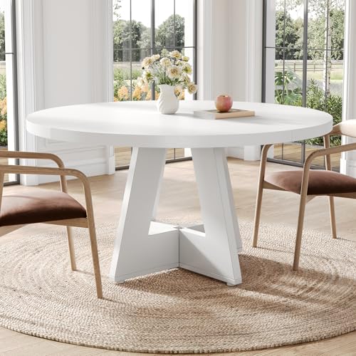 image for LITTLE TREE Round Dining Table for 4-6 People, 47 Inches White Circle 