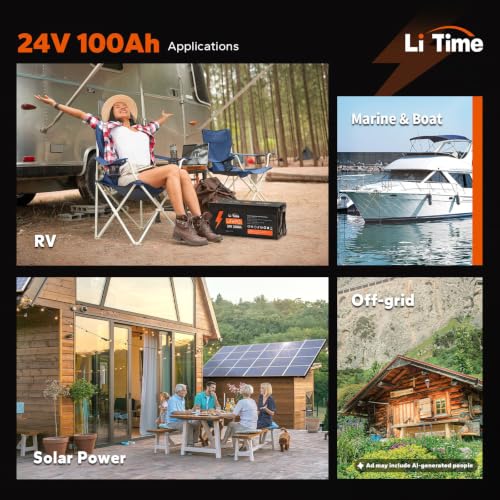 Image of Litime 24V 100Ah LiFePO4 Lithium Battery, 4000+ Deep Cycle, Built-in 100A BMS for RV, Trolling Motor, Marine, Solar, Off-grid