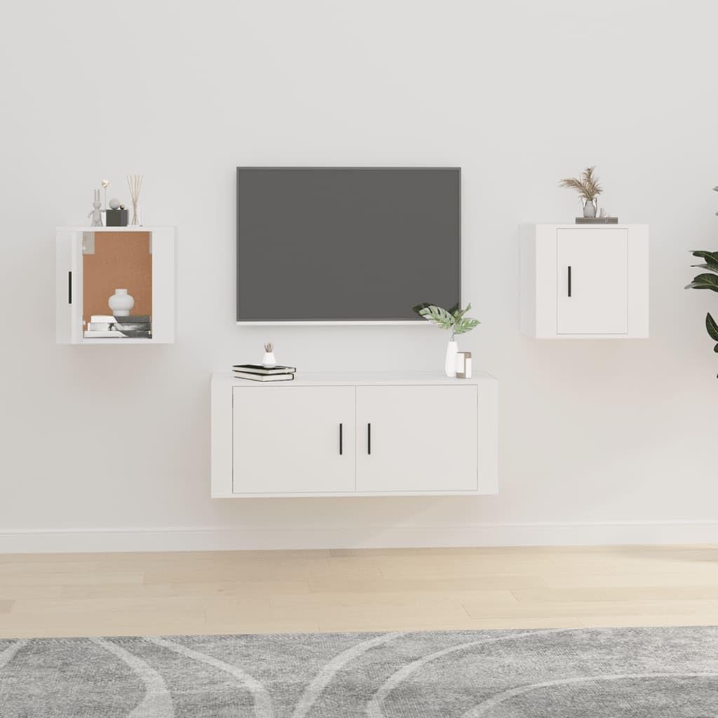 Szafki ścienne do telewizora, zestaw 2 sztuk, białe, 40 x 34,5 x 40 cm, materiał drewnopochodny, unosząca się konsola medialna do salonu, sypialni, uniwersalny stojak pod telewizor