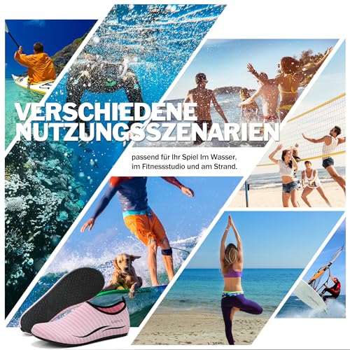 Sixspace Herren Damen Badeschuhe Wasserschuhe Aquaschuhe Strandschuhe Schnell Trocknend Slip on Breathable Schwimmschuhe Surfschuhe für Beach Pool Surfen Yoga 485 Rosa 40 EU