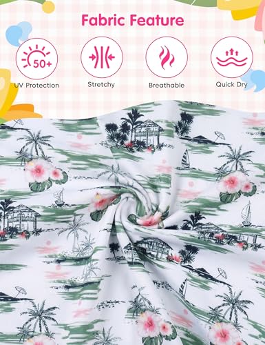 Image of Girls Swimsuit Colorful Short Sleeve Bathing Suits UPF 50+ Rash Guard Set Two Piece Summer Swimwear