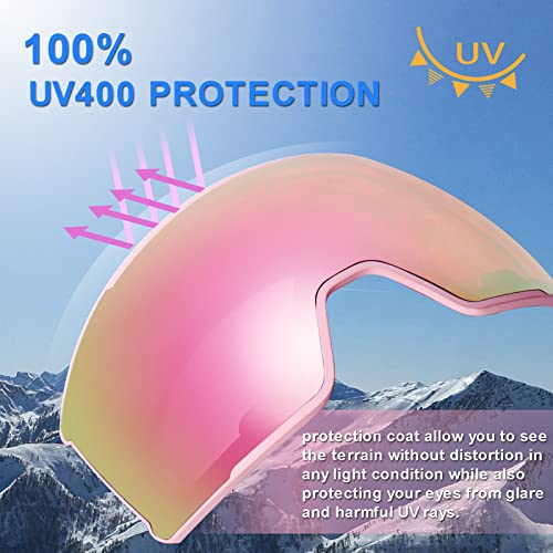 Exp Vision Ski Goggles Anti Fog Magnetic Snow Goggles, Otg Toric Snowboard Goggles For Men Women Uv Protection, Frameless, Interchangeable Lens (Pink) #TOP4
