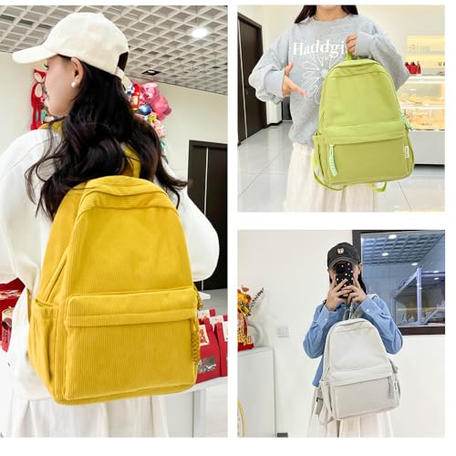 Cute Corduroy Double - Shoulder Backpack for Women, Lightweight Laptop Bag, Great for Daily & Travel (Grey)2