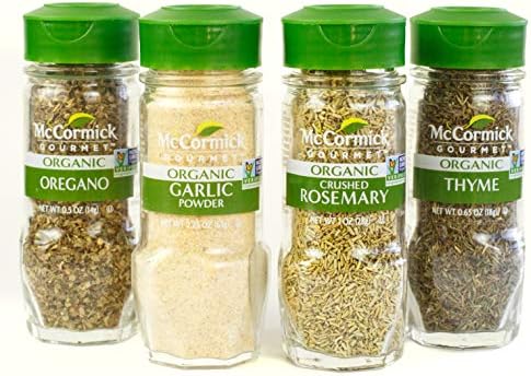 McCormick Gourmet Organic Garlic & Herbs Everyday Basics Variety Pack (Oregano, Garlic Powder, Crushed Rosemary, Thyme), 0.05 lb