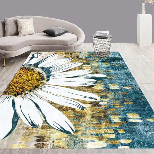 Tapis thermique antidérapant bleu floral pour salon et chambre