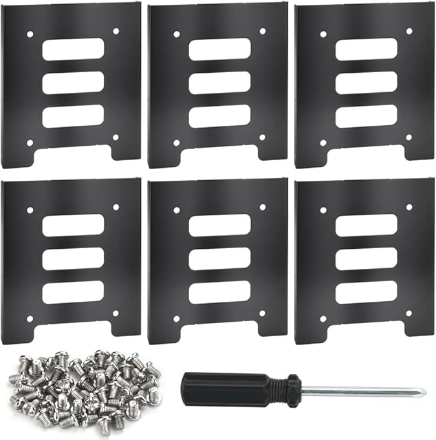 TANCUDER Pack of 6 Metal Internal Mounting Kits for 2.5 Inch SSD Laptop Drives & 3.5 Inch Hard Disk Drives, Black Brackets for Hard Drive, 2.5" to 3.5" SSD/HDD Mounting Bracket SSD Tray Frame Adapter