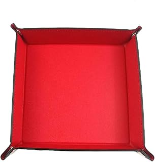 1 Piece Dice Holder Dice Pad Dice Rolling Tray PU Leather Dice Tray Square Folding Dice Tray for Dice Gaming and Other Table Games, Red