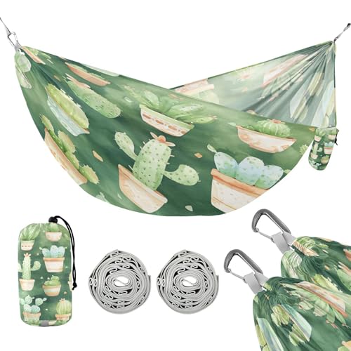 ATTX Cute Cactus Camping Hammock - Lightweight & Portable Hammocks, Heavy Duty 330lbs Capacity for Indoor, Hiking, Backpacking, Travel, Backyard, Beach#197