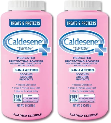 Caldesene Medicated Protecting Body Powder with Zinc Oxide and Cornstarch,Talc-Free Baby Powder Soothes & Protects,5 Oz.,(Pack of 2)