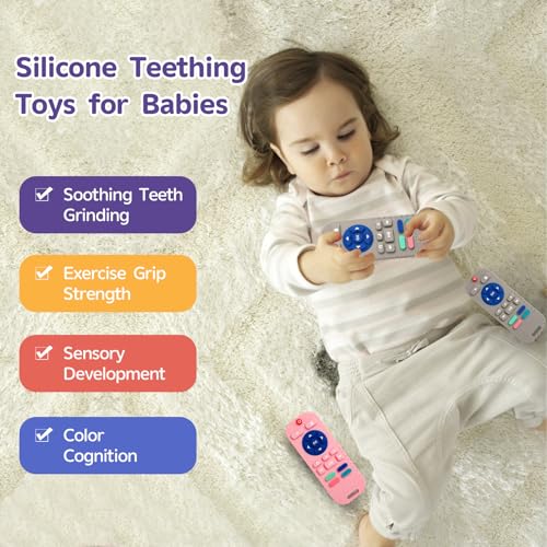 Image of Hooku 2 Pack Silicone Teething Toys for Babies 0-6 Months, Teethers for Babies 6-12 Months, Remote Teether for Baby, Sensory Toys for Babies, Baby Chew Toys