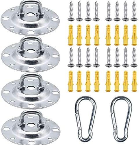 4pcs Round Base Metal Ceiling Hook, Heavy Duty Ceiling Wall Mount Hook, Heavy Duty Swing Hangers, Swivel Hammock Hooks, Suspension Hooks, with Screws, for Hanging Swing Chair Yoga Swing Punching Bag