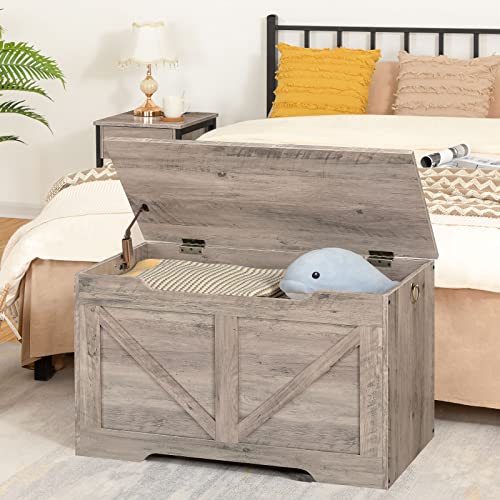 Hoobro Storage Chest, Retro Toy Box Organizer With U-Shaped Cut-Out Pull, Storage Bench, Safety Hinge, Sturdy Toy Chest, Wooden, Supports 220 Lb, Easy Assembly, Greige Bg77Cw01 #TOP6