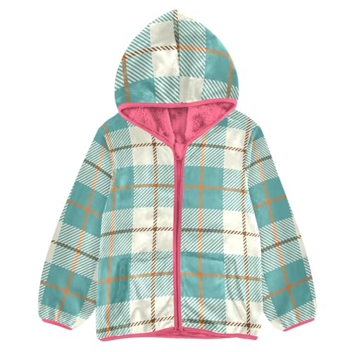 GuoChe Buffalo Plaid Fashion Teal Boys Sherpa Jacket
