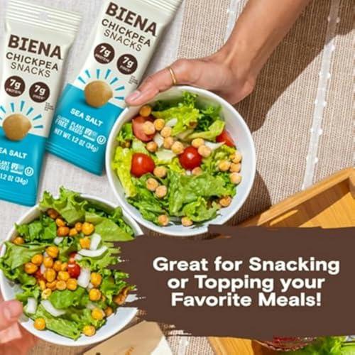BIENA Chickpea Snacks - Crunchy Roasted Chickpeas - High Fiber Vegan Protein Snacks for Adults and Kids - 10-Pack, 1.2 Ounce Bags - Sea Salt - image 5