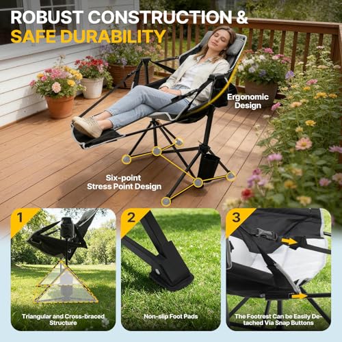 ZENPETIO Silla de Camping Hamaca con Reposapiés, Silla Plegable Mecedora Capacidad 500lbs miniatura 4