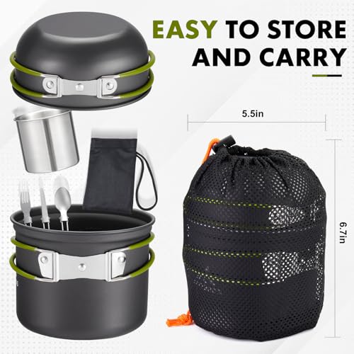Camping Cookware Kit Backpacking, 0.33Gal Pots and 0.17Gal Pans Set,0.08Gal SUS304 Cup, Forks Knives Spoons for Hiking,Camping,Outdoor Cooking,Picnic,Solo Camping cookware - Image 6