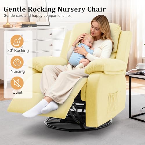 Image of Korser Recliner Chair, 360 Swivel Rocker Chair for Adults, Small Rocking Recliner for Small Spaces, Upholstered Fabric Glider Recliner Nursery