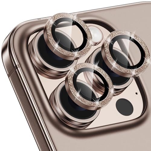 Image of for iPhone 16 Pro /16 Pro Max Camera Lens Protector Bling Individual Metal Glitter Ring 9H Hardness Scratchproof Protector, Stylish Phone Accessories, Case Friendly (Glitter Titanium Desert)