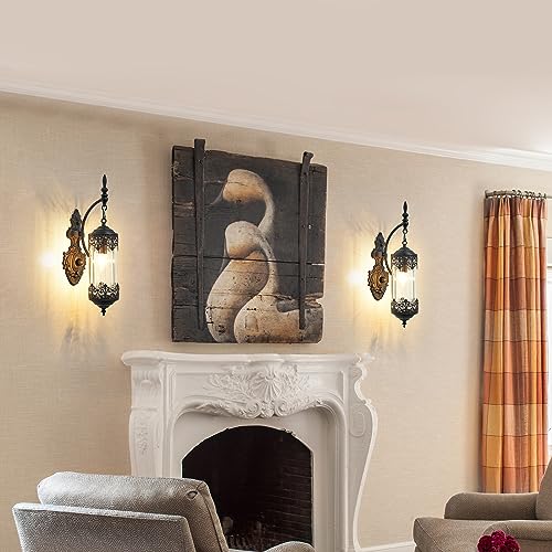 Image of Vintage Wall Sconce with Glass Shade, Rustic Black Farmhouse Wall Light Fixture, Antique Gothic Decorative Metal Wall Lamp for Hallway, Bedroom, Living Room, Entryway, Mirror
