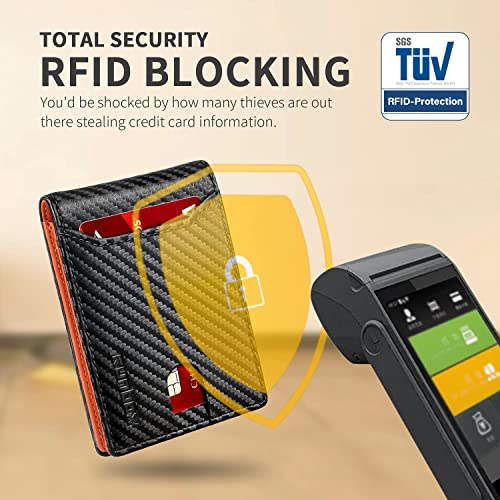 RUNBOX Slim Wallet for Men Minimalist Leather Bifold RFID Blocking with Gift Box Carbon Black and Orange - Image 6