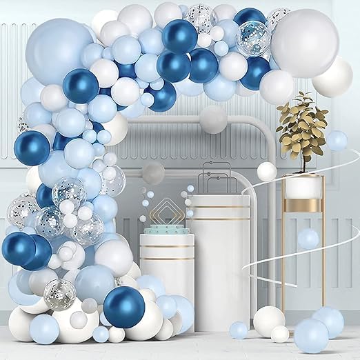 Image of 36 Pcs Set of blue, white and chrome blue balloons garland kit for Birthday Decoration, Baby shower, Home Decoration Items
