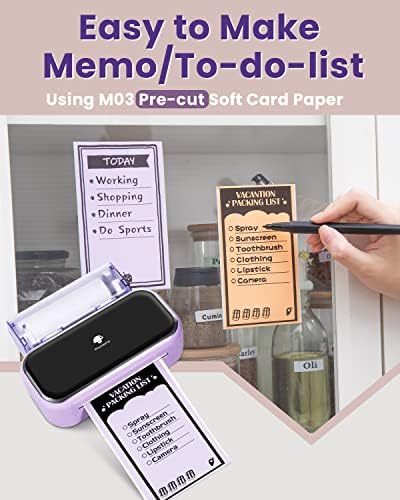 Phomemo Portable Printer M03 3 inch Mini Sticker Printer, Thermal Instant Photo Printer, Small Bluetooth Wireless Picture Printer, Phone Printer, Journal, Photos, Notes - Purple