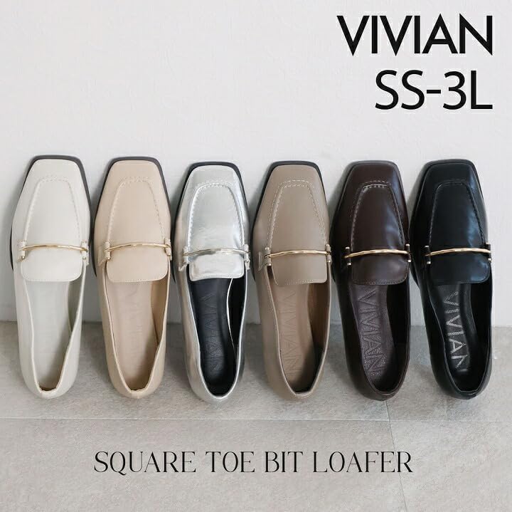 [Vivian] ローファー レディース フラットシューズ スクエアトゥ ビットローファー V2063AL
