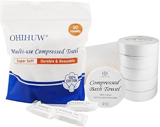 ohihuw Compact Compressed Towel Tablets & Quick Dry Bath Towels Set, Lightweight Expandable Mini Towels, Travel Essentials for Camping Hiking Hotel Vacation