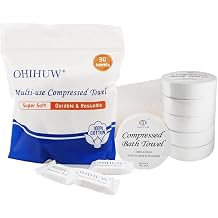 ohihuw Compact Compressed Towel Tablets & Quick Dry Bath Towels Set, Lightweight Expandable Mini Towels, Travel Essentials for Camping Hiking Hotel Vacation