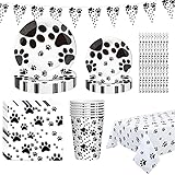 Dog Paw Prints Party Supplies, PartyBloom 62PCS Dog Disposable Tableware with Dog Paw Prints Plates...