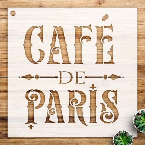 Cafe de Paris Stencil Pattern for Walls and Crafts, Reusable Mylar Template, French Victorian Word Art Design, Ideal for Home Decor and Creative Projects - Size A4 (8.5