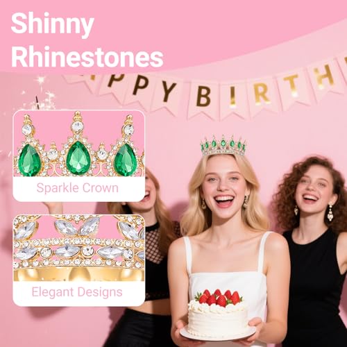 Crown for Women, Queen Crown Tiara for Birthday Party (Gold Green)