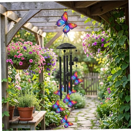 Campanillas de viento de metal para terraza y jardín con diseño de mariposas 4