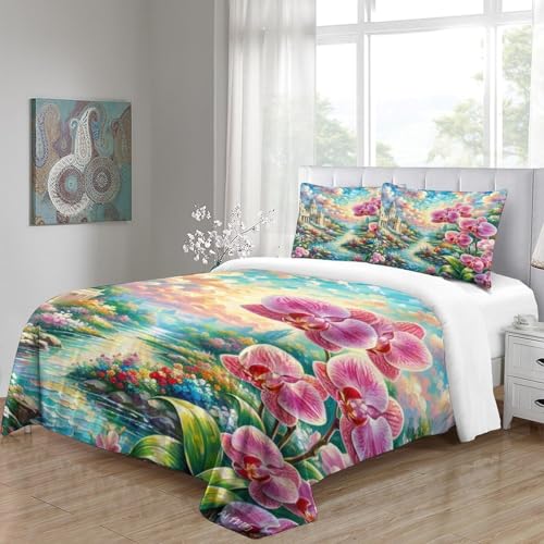 Housse de couette orchidée imprimée 3D avec fermeture éclair cachée en microfibre douce - 5