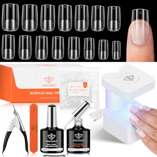 Image of modelones X Nail Gel Kit, 9-in-One Glue Prep Dehydrator & Portable Led Lamp | 15Sizes Gel Nail Tips Short Square 510Pcs Pre-shaped Square Press On Extension Kit DIY Salon Home Gift for Women