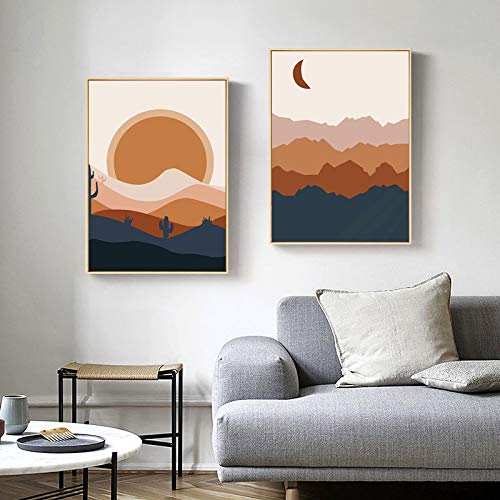 Tableau abstrait boho lune soleil vintage forêt scandinave 60x80cm - 4