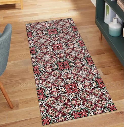 Alfombra pasillo roja vintage 110x200 cm lavable para decorar el hogar 2