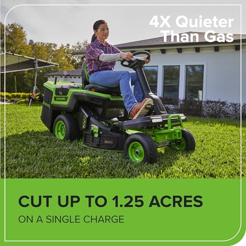 Image of Greenworks 60V 30' Riding Lawn Mower (1.25 Acre, 16 HP Gas Equivalent, 6 MPH, Tow Up to 200 lbs.), (4) 8.0Ah Batteries (1,920 Wh Max) + Turbo Wall Charger