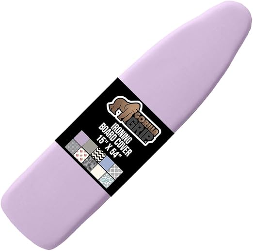The Original GORILLA GRIP Ironing Board Cover and Pad, Silicone Coating, Thick Scorch Resistant Padding, Heavy Duty Iron Covers Standard Boards, Hook and Loop Fastener Strap, Light Purple, 15x54