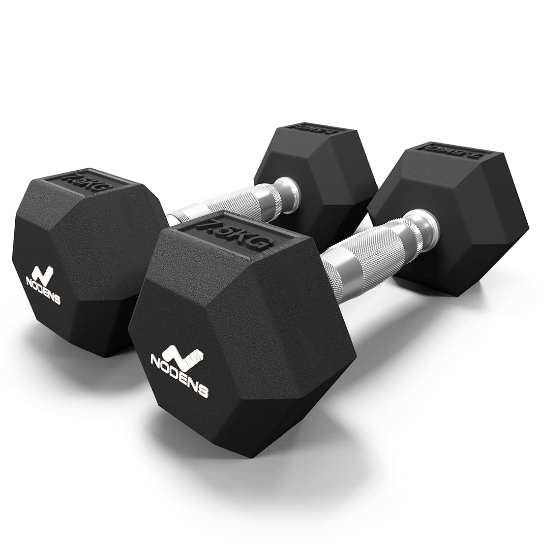 NODENS Rubber Coated Professional Exercise Hex Dumbbells (Pack of 2) 7. 5 Kg x 2pc (Total = 15 kg)