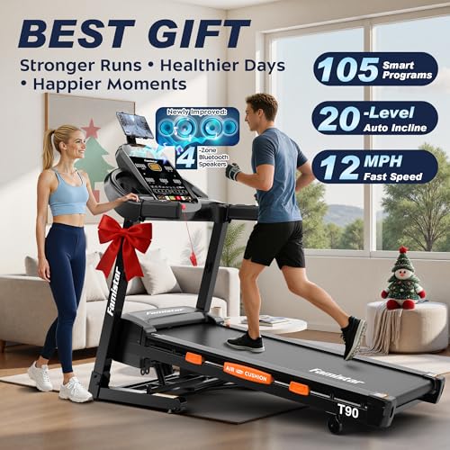 Image of 5.0 HP Folding Treadmill with 20-Level Adjustable Incline,12 mph Speed Running Machine,Treadmill 400 lb Capacity, Silent Brushless Motor,105 Preset Training Program Electric Treadmills for Home Use