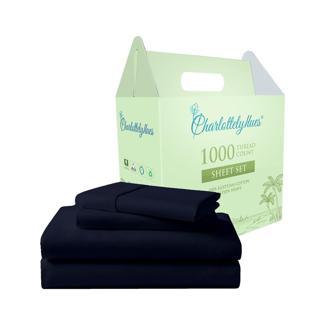 CharlottelyHues 1000 Thread Count Sheet Set 4 Piece 100 Egyptian Cotton Hotel Luxury Breathable Soft Snug Fit Sateen