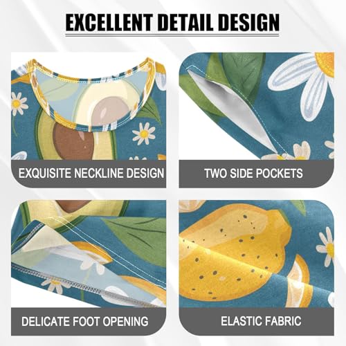 ALAZA Lemon Daisy Flower Avocado Pajamas Short Sleeve 2 Piece Sleepwear Top and Bottom Pajama Set Unisex4